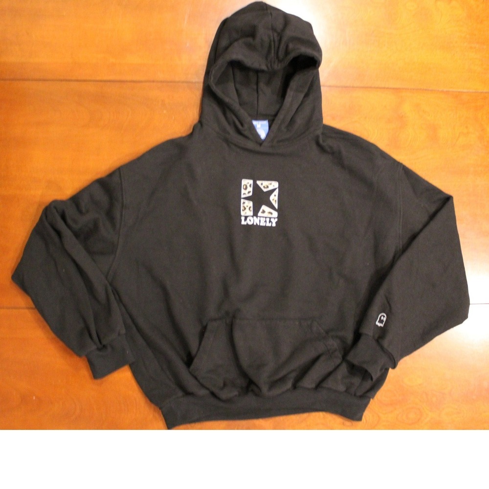 Lonely Ghost Black Leopard Print Star Graphic Hoodie Sweatshirt Mens Medium